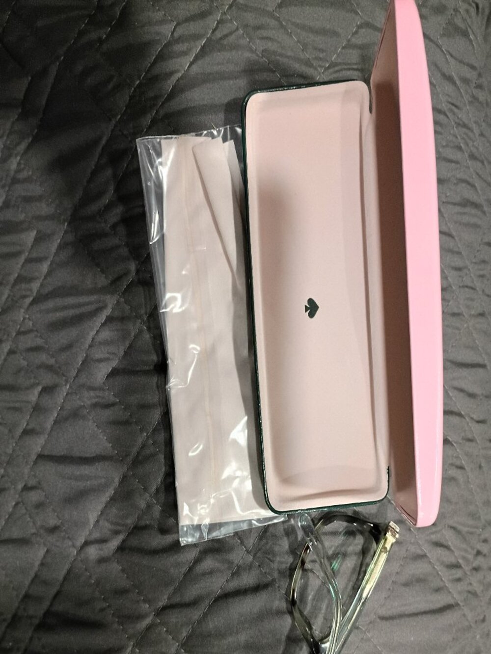 Kate Spade Delacy Blue Havana eyeglass frames with original pink hard case cloth